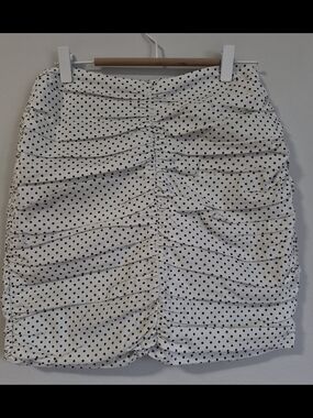 White Polka Dot Ruched Mini Skirt